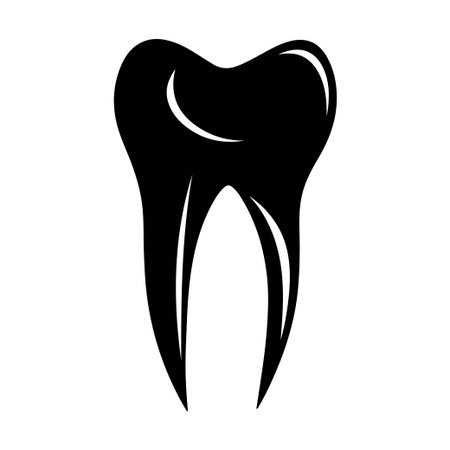 A striking black and white minimalist tooth icon perfect for dental health themes and hygiene topics in medical or educational materials.のイラスト素材