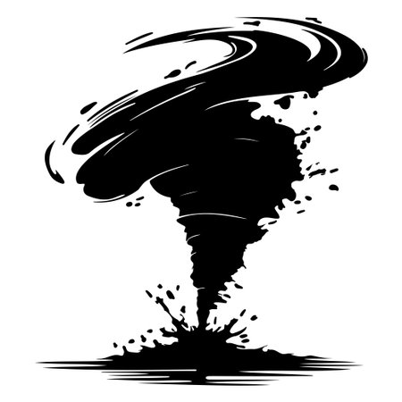 This abstract tornado illustration depicts swirling winds and splashes, perfect for environmental themes, disaster awareness, or artistic projects.のイラスト素材
