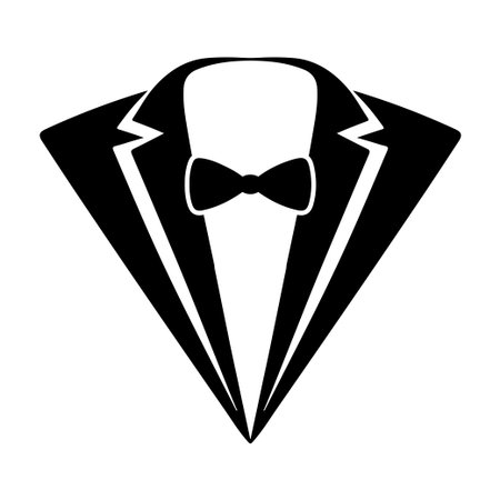 This stunning tuxedo icon showcases a classic design with a sharp lapel and bow tie, perfect for representing formal events and celebrations.のイラスト素材