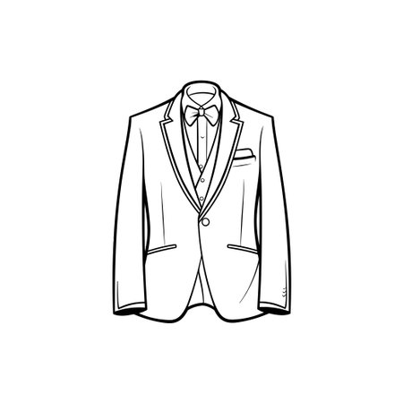 This illustration showcases a classic formal suit with a bowtie and vest, highlighting elegance and sophistication for special occasions.のイラスト素材