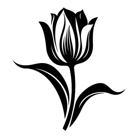 This captivating black silhouette of a tulip showcases intricate details, adding elegance and charm to any creative project or design.のイラスト素材