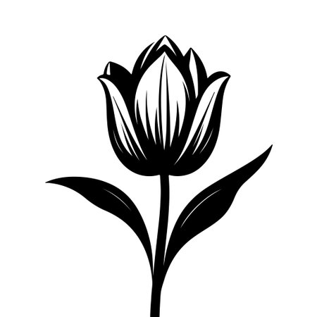 A monochrome illustration of an elegant tulip flower, showcasing graceful curves and a minimalist style perfect for various design uses.のイラスト素材