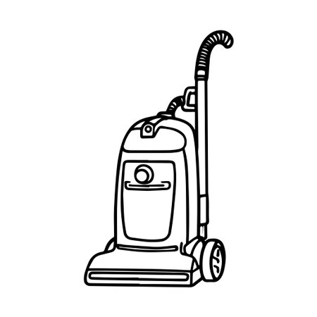 This image features a minimalist illustration of an upright vacuum cleaner, perfect for concepts related to home cleaning and maintenance.のイラスト素材