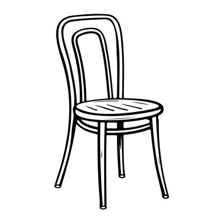 A minimalist design featuring a simple wooden chair with a curved backrest and slender legs. Perfect for artistic and interior design projects.のイラスト素材