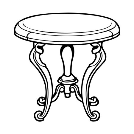 This illustration features an elegant round table with ornate legs, ideal for enhancing vintage interiors and home decor styling in various themes.のイラスト素材