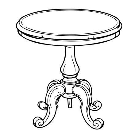 This elegant round table features intricate ornate legs, suitable for various interior styles. A perfect addition to enhance home aesthetics.のイラスト素材