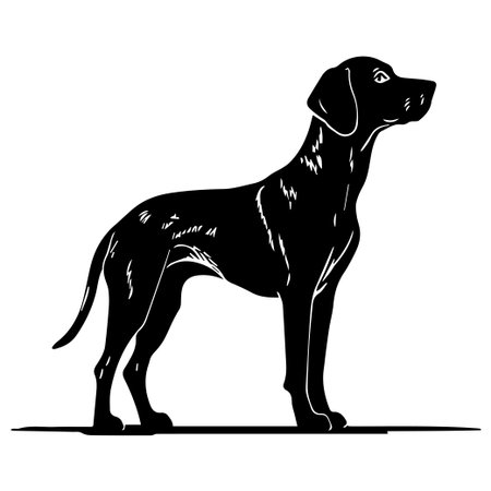 This striking silhouette of a standing dog in profile captures the essence of canine elegance and loyalty in a minimalist artistic design.のイラスト素材