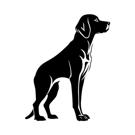 This striking silhouette showcases a standing dog in profile, capturing the essence of loyalty and companionship with graceful lines and strong posture.のイラスト素材