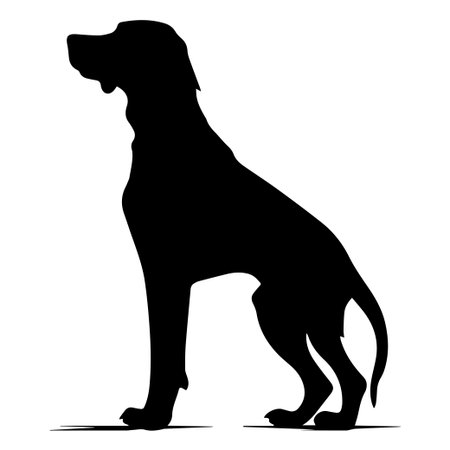 A striking black silhouette of a dog in profile, capturing its graceful and noble stance. Ideal for pet-related themes and designs.のイラスト素材