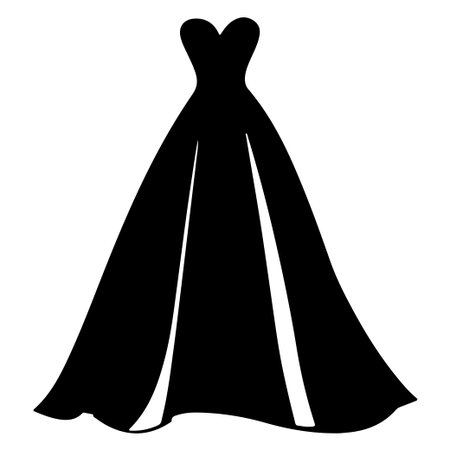 This striking silhouette of a strapless evening dress features flowing lines and a graceful train, perfect for designers and fashion enthusiasts.のイラスト素材