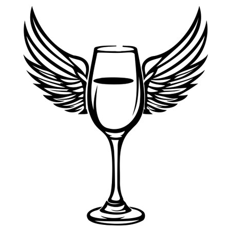 This striking illustration features a glass with elegant wings, symbolizing freedom and joy. Perfect for events, celebrations, and creative projects that center around drinks and festivities. Ideal for adding unique flair to designs and decorations.のイラスト素材
