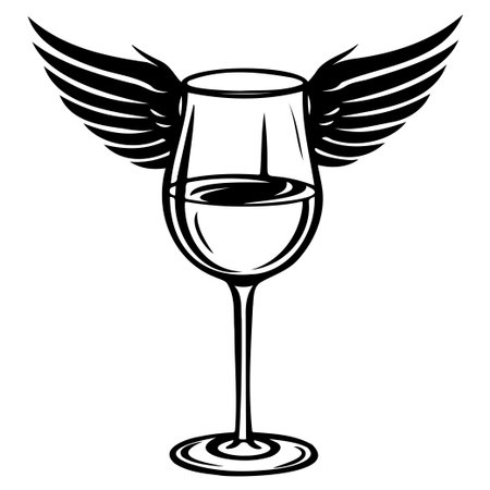 This artistic vintage illustration features a winged glass that symbolizes joy and freedom, perfect for designs related to celebration and fun.のイラスト素材
