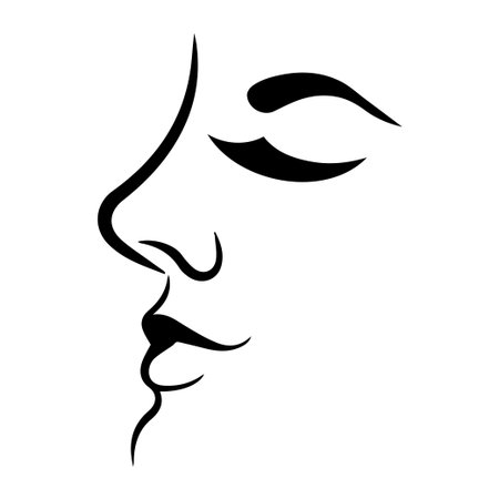 This elegant minimalist line art illustration features a woman's face with a serene expression, embodying beauty and simplicity. Perfect for design projects.のイラスト素材