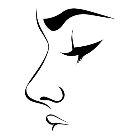 This elegant profile line drawing captures the essence of a female face with clean lines and expressive features, perfect for artistic projects.のイラスト素材