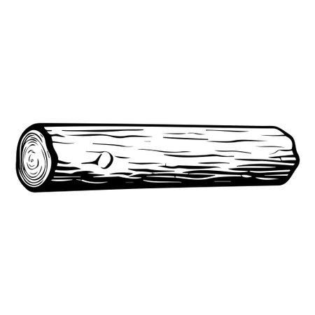 This black and white illustration of a wooden log showcases intricate texture and end grain details, perfect for nature-inspired crafts, designs, and projects.のイラスト素材