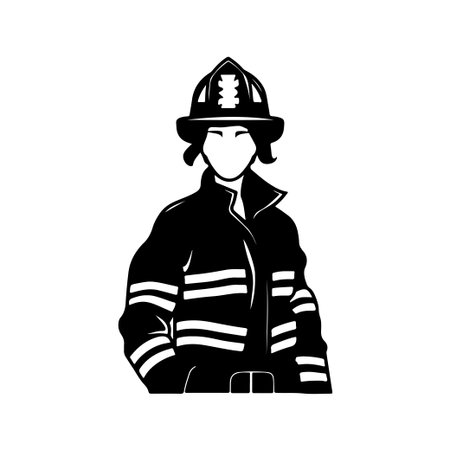 This image captures a stylized silhouette of a firefighter in uniform, exemplifying bravery and dedication to emergency services and community safety.のイラスト素材