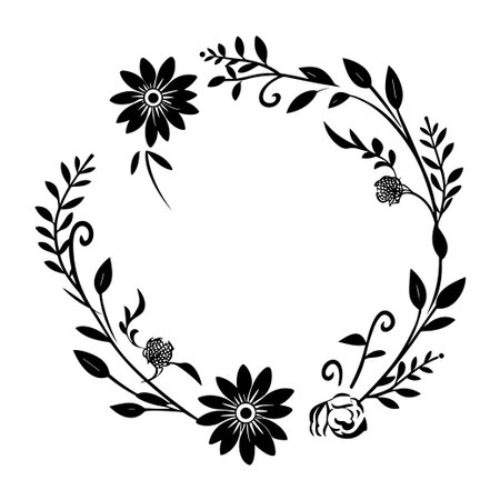 A beautiful and elegant floral wreath design featuring intricate leaves and blossoms, ideal for crafting projects or decorative art uses.のイラスト素材