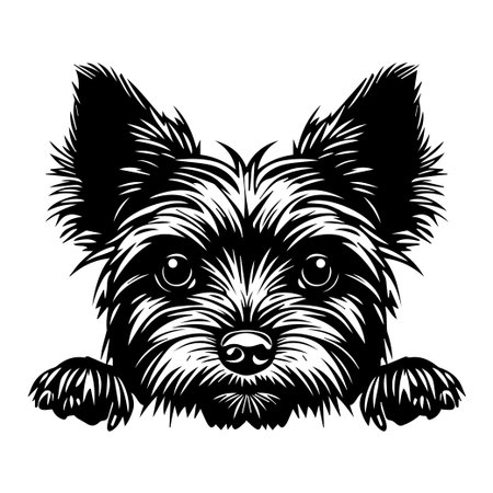 A charming line art illustration of a cute dog with furry texture peeking over a surface, showcasing playful expression and inviting demeanor.のイラスト素材