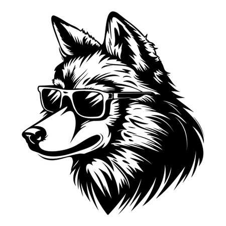 This striking illustration features a confident wolf wearing stylish sunglasses, perfect for projects needing a modern and fun touch.のイラスト素材