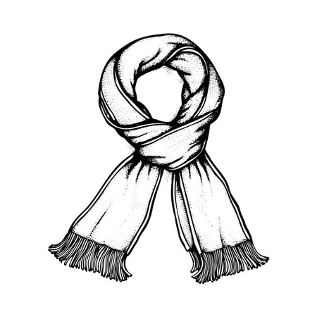 This hand-drawn illustration of a scarf showcases intricate details and a cozy design, ideal for seasonal fashion, textiles, and art projects.のイラスト素材