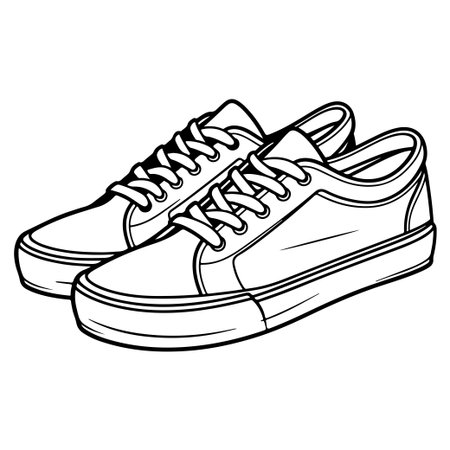 A detailed hand-drawn illustration of casual sneakers featuring laces and rubber soles, suitable for fashion and footwear-related projects.のイラスト素材