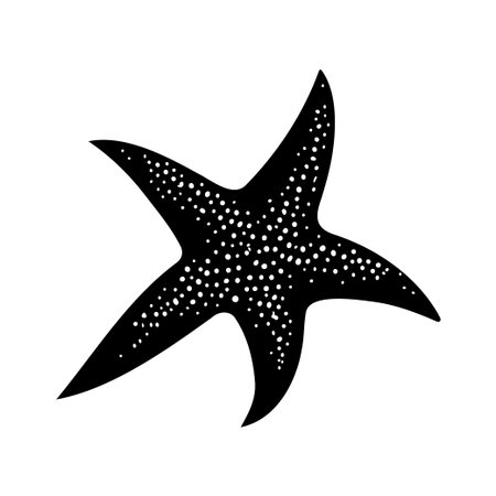 A striking black silhouette of a starfish adorned with white spots, perfect for marine-themed projects, beach artwork, or eco-friendly designs.のイラスト素材