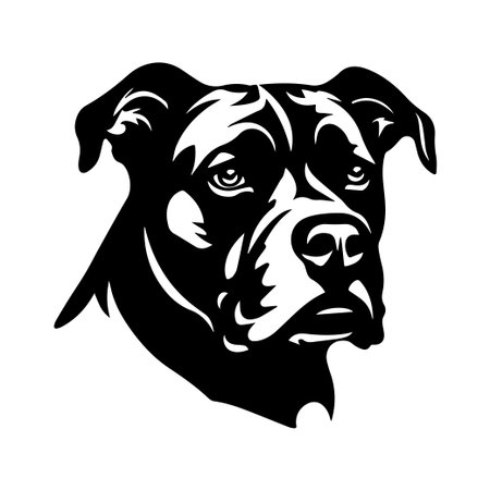 A striking black and white illustration showcasing a dog's head with intricate fur details and expressive features, perfect for art enthusiasts.のイラスト素材