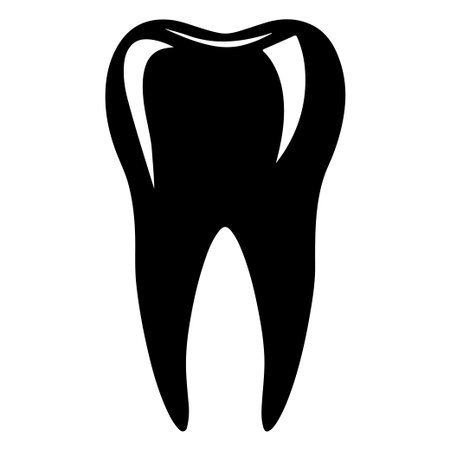 A sleek black illustration of a tooth representing dental health, hygiene, and care. Ideal for educational use or dental service branding.のイラスト素材