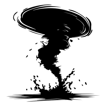 This abstract graphic design features a swirling tornado in a black and white style. It symbolizes nature's chaotic power and dynamic motion.のイラスト素材