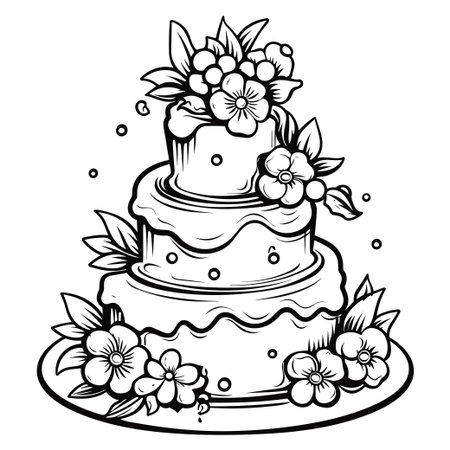 Delight in the beauty of this elegant three-tier cake adorned with fresh flowers and intricate...