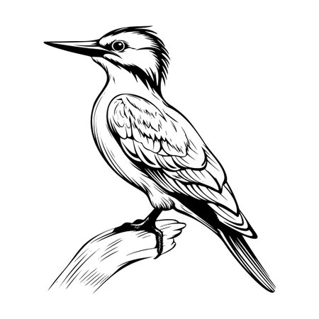 This stunning line art features a bird perched gracefully on a branch, capturing the delicate beauty of its feathers and form. Perfect for nature lovers.のイラスト素材