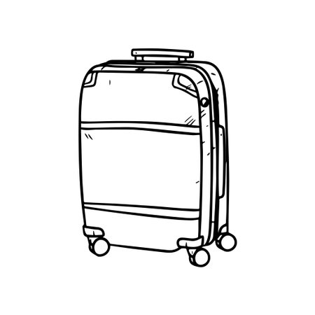 A detailed hand-drawn illustration of a suitcase with wheels, suitable for various travel-related projects, conveying adventure and preparation.のイラスト素材