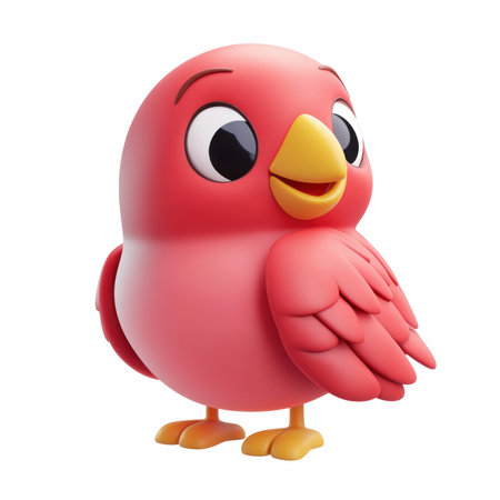 This delightful 3D cartoon bird character features vibrant pink feathers and oversized eyes, perfect for various design needs. Ideal for animations or illustrations!の写真素材