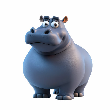 Discover a charming cartoon hippo character in vibrant 3D design, showcasing a playful and cheerful expression perfect for children's media and entertainment.の写真素材