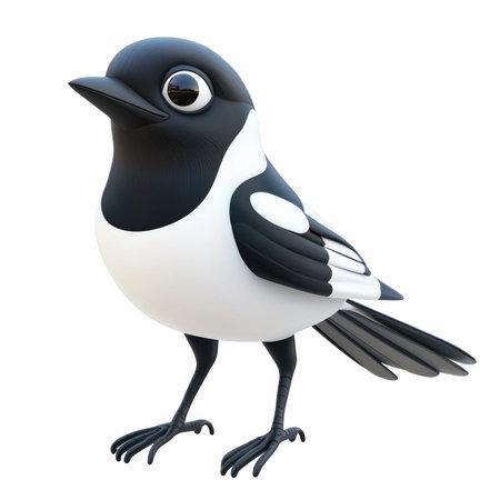 Cartoon magpie bird isolated on white background. 3d illustrationの写真素材