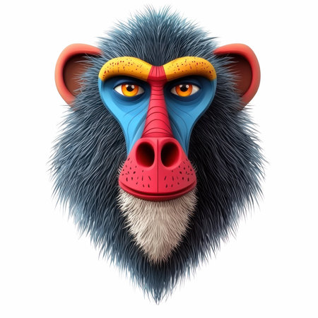 Illustration of a baboon with big eyes on a white backgroundの写真素材