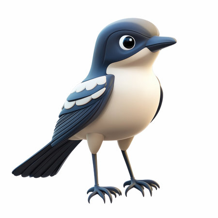3D rendering of a cute cartoon crow bird isolated on white backgroundの写真素材