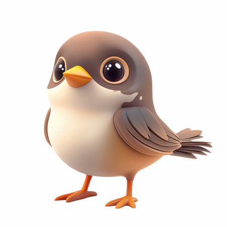 cute cartoon bird isolated on white background. 3d illustrationの写真素材
