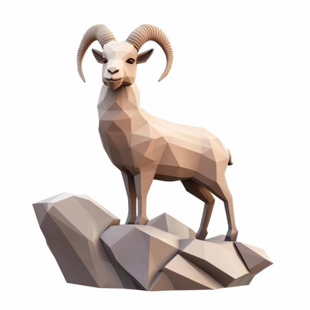 Low poly mountain goat isolated on white background. 3d rendering.の写真素材