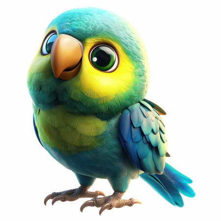 green parrot isolated on white background. 3d render illustration.