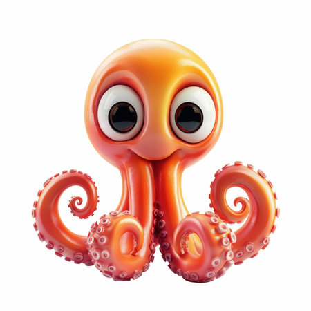 3d rendered illustration of a cute octopus cartoon character isolated on white backgroundの写真素材