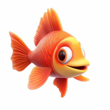 Cartoon goldfish isolated on white background. 3d rendering.の写真素材