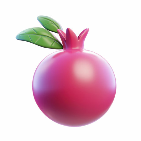 Pomegranate with green leaves isolated on white background. Vector illustration.の写真素材