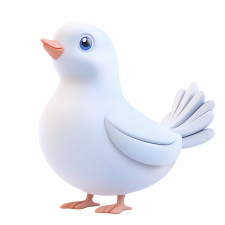White dove isolated on white background. 3D rendering. Cartoon character.の写真素材