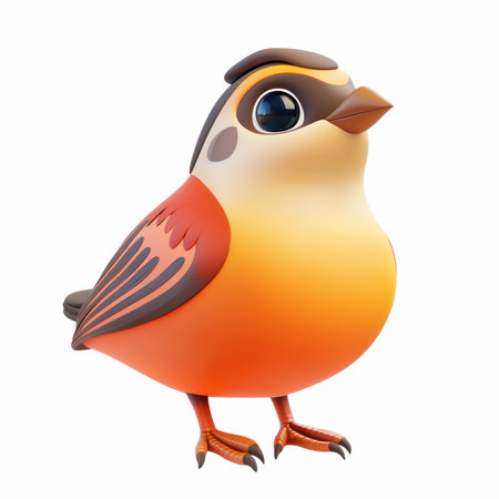 cute cartoon bird isolated on white background, 3d render illustrationの写真素材