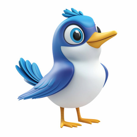 Blue bird on white background. Isolated 3D illustration, clipping pathの写真素材