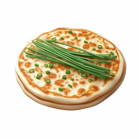Pancakes with chives isolated on white background. 3d illustration