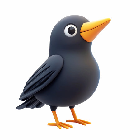 cute black bird isolated on white background. 3d render.の写真素材