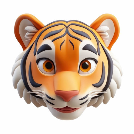 3d rendered illustration of tiger cartoon character on white background with shadowの写真素材