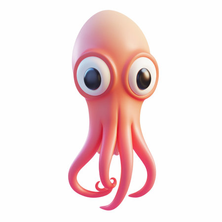 3d illustration of funny octopus cartoon character isolated on white backgroundの写真素材